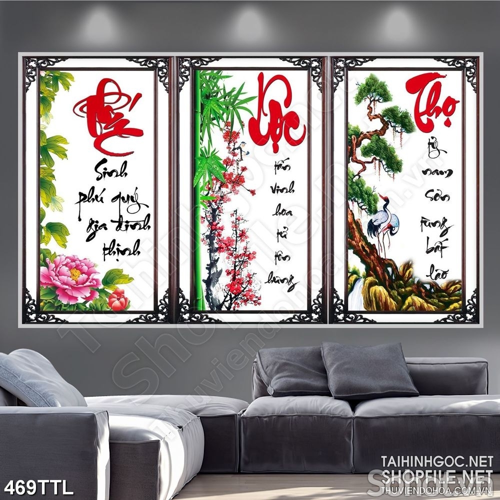 Tranh phúc lộc thọ 3D, gạch men 3D ốp tường