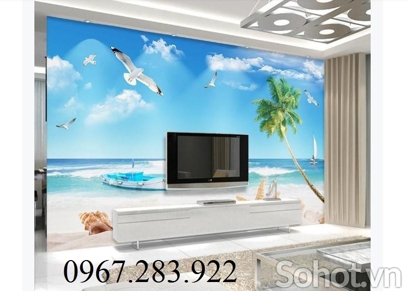 Gạch tranh phong cảnh biển 3d trang trí tường