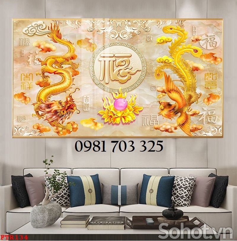 Tranh gạch men 3D long phụng