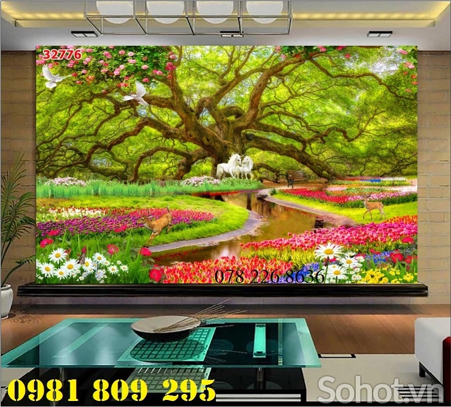 Tranh gạch 3d phong cảnh vườn hoa