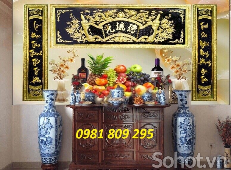 tranh gạch phòng thờ 3d gia tiên