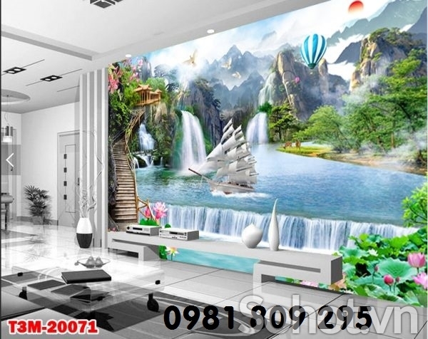 Tranh gạch 3d phòng khách - tranh thuyền buốm