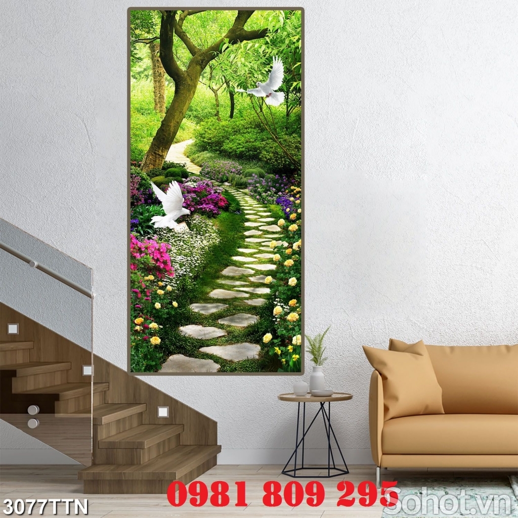 Gạch , tranh ốp tường con đường hàng cây đẹp