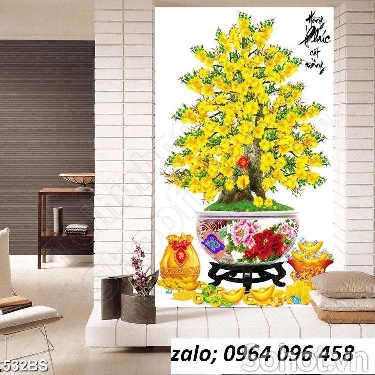Tranh cây mai 3d - tranh gạch 3d cây mai - DSZ33