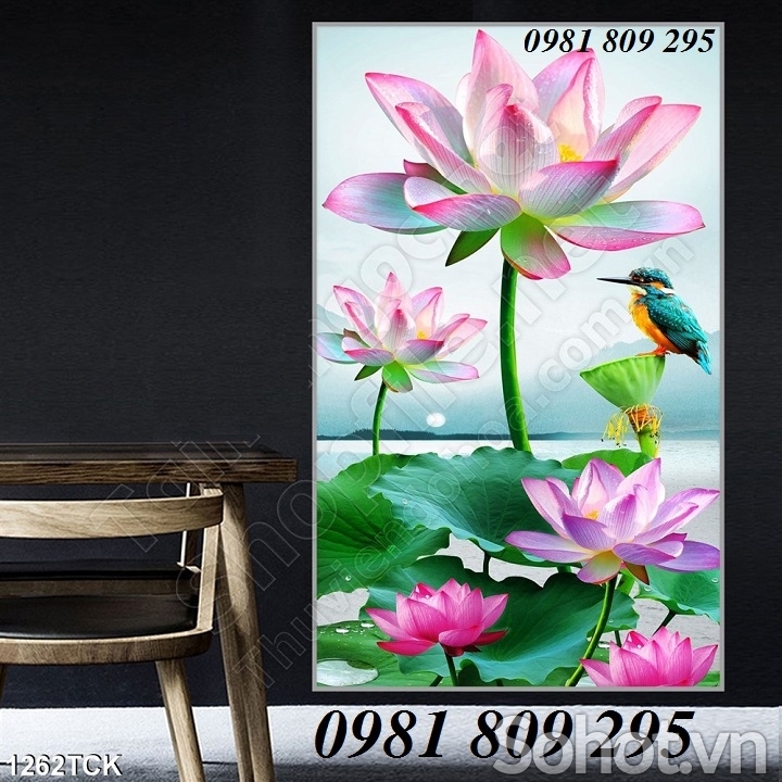 tranh gạch 3d hoa sen ốp tường