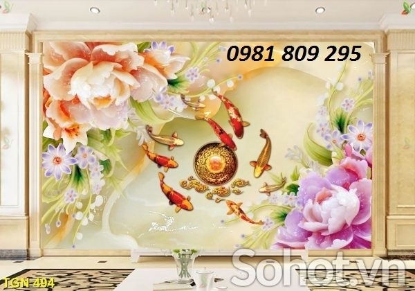 tranh cá chép - tranh gạch 3d cá chép