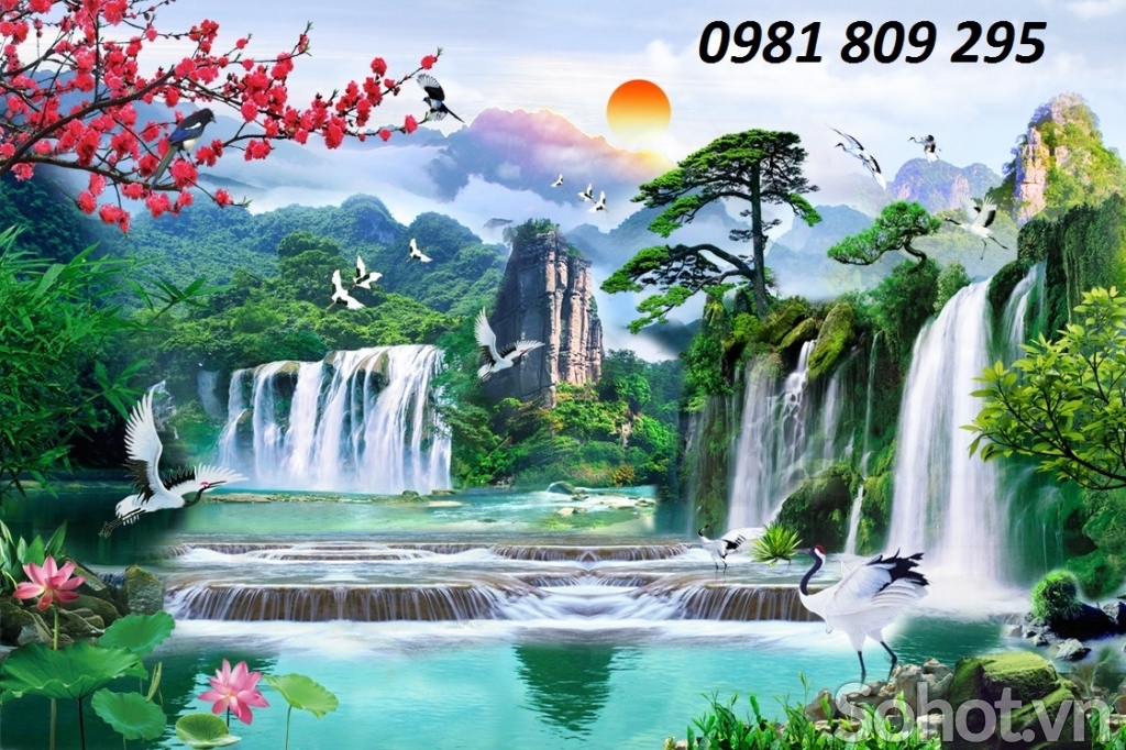 tranh gạch phong thủy sơn thủy 3d