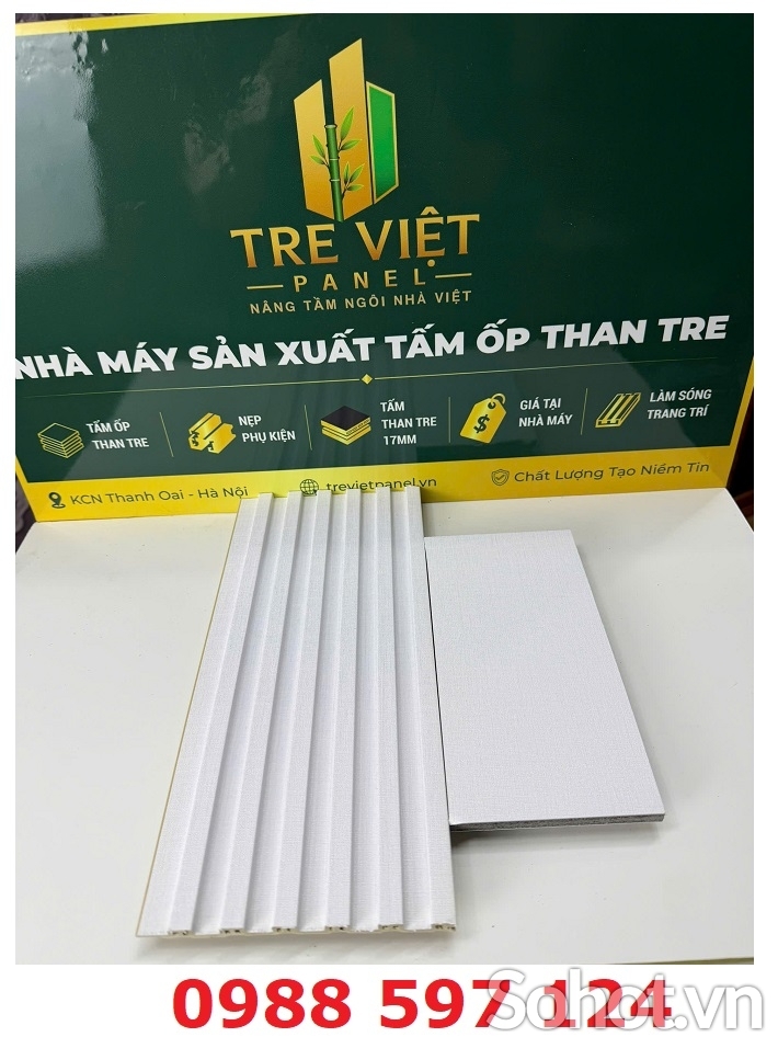 Ốp tường tấm ốp than tre kèm lam sóng