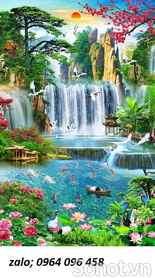Tranh thác nước thiên nhiên tranh gạch 3d - TEW4S