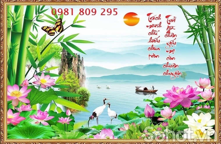 Tranh 3d ốp tường , gạch tranh 3d hoa sen HQ9393