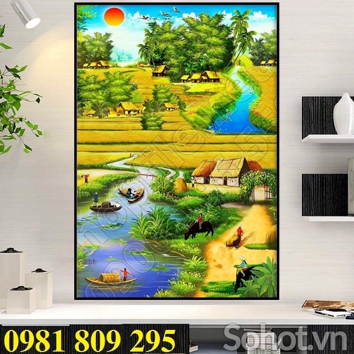 Gạch 3d tranh làng quê , gạch tranh