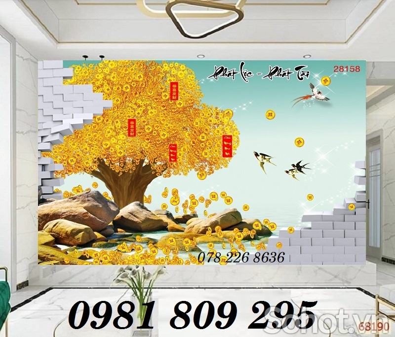 Gạch tranh 3d thần tài hoa mai