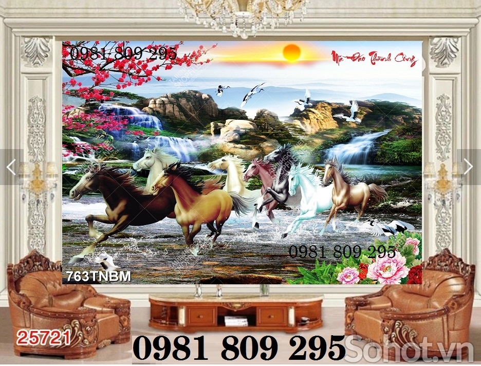 tranh mã đáo thành công - gạch tranh 3d ngựa  trang trí