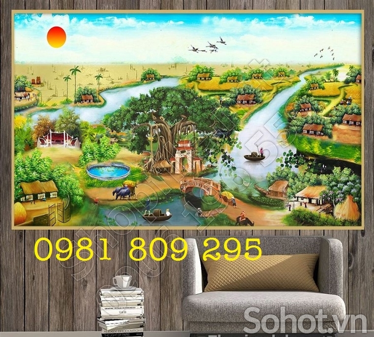 Tranh gạch , tranh làng quê , gạch 3d HN999