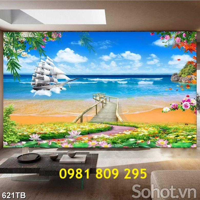 Tranh gạch men , gạch thuyền buồm 3d