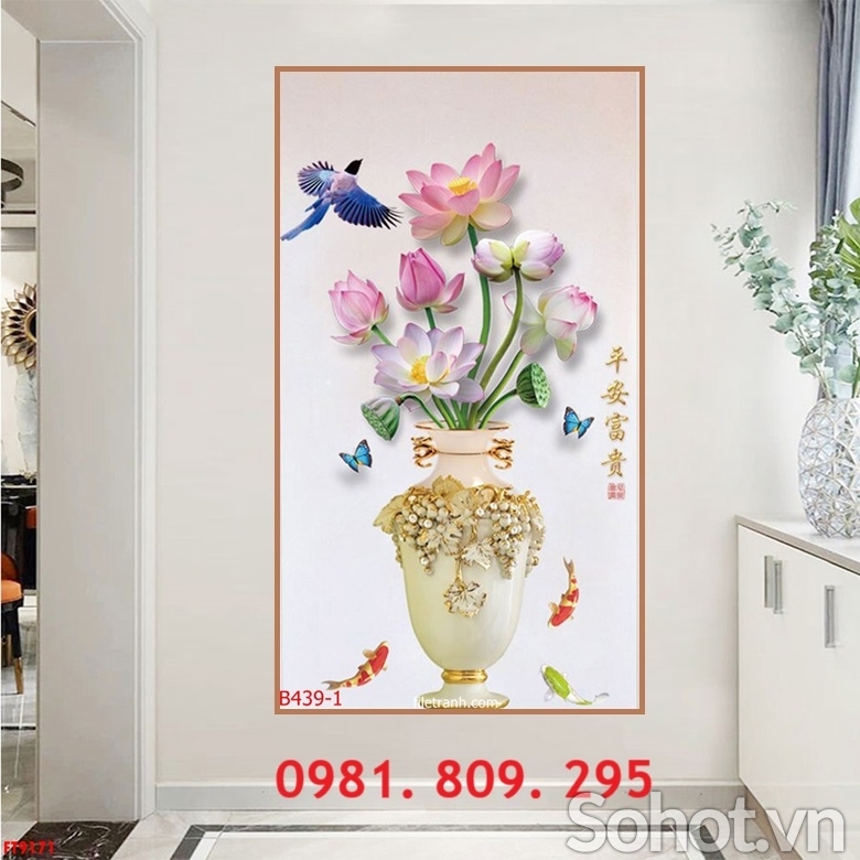 Tranh 3d bình hoa , gạch tranh 3d
