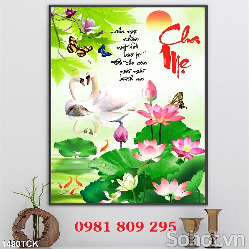 Tranh 3d hoa sen , gạch tranh khổ dọc HN8282