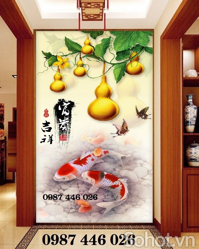 Tranh gạch men cá chép vàng HP6824