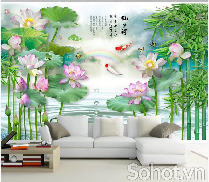 Gạch tranh ốp tường- tranh hoa sen
