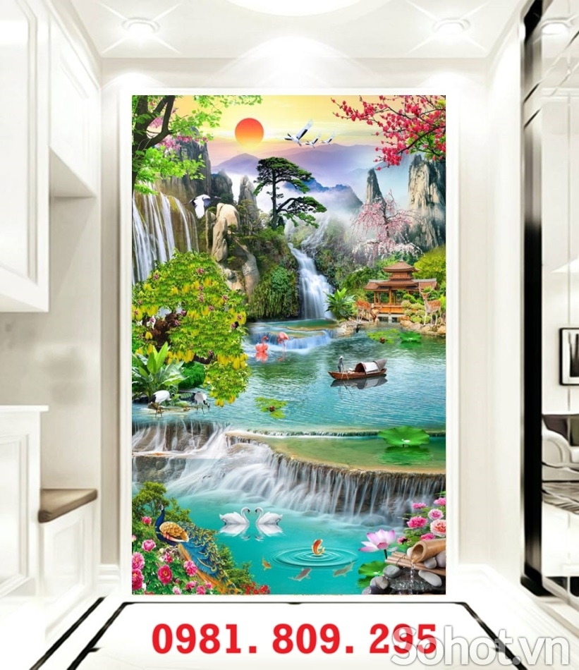 Gạch 3d thác nước, tranh gạch men