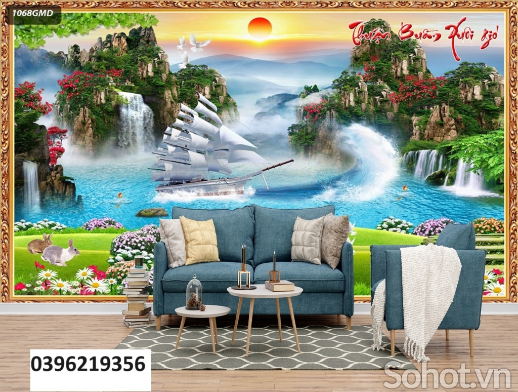 Tranh gạch sơn thủy đẹp 3D trang trí