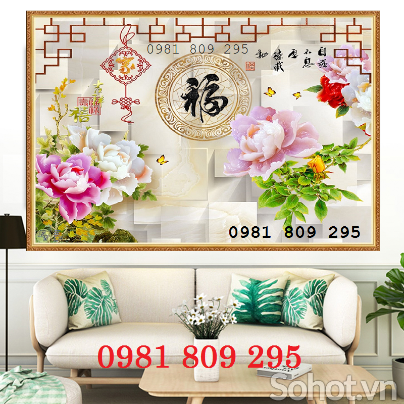 Tranh gạch men hoa mẫu đơn đẹp JP362558