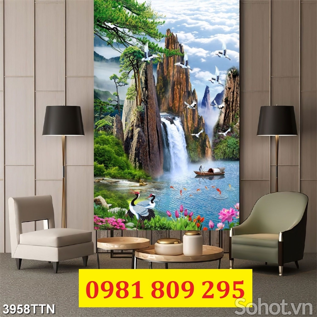 Tranh phong cảnh 3d khổ dọc gạch tranh