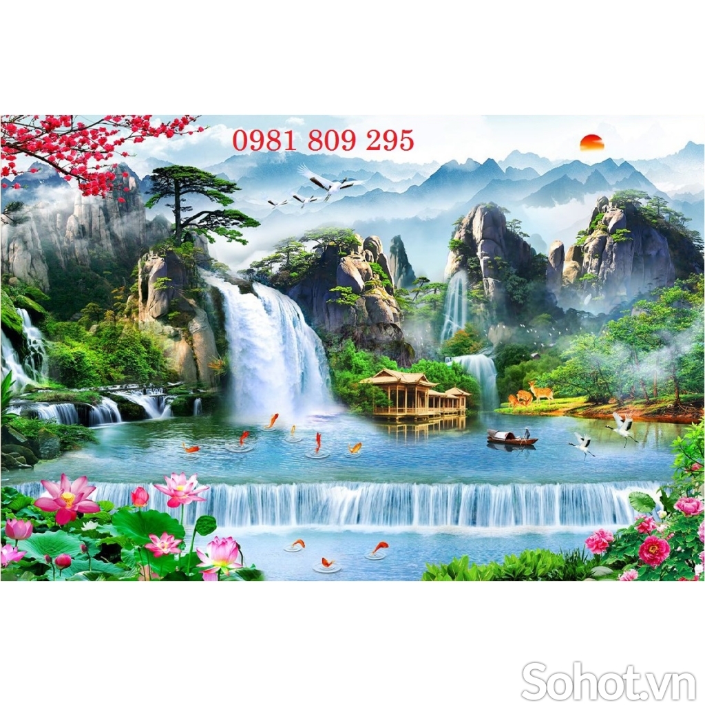 Tranh gạch men thác nước trang trí hp65636