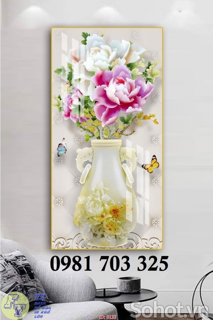 Tranh gạch 3D bình hoa khổ đứng