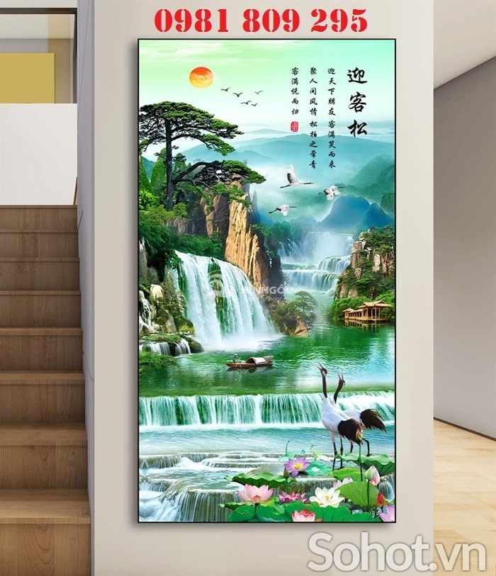 Gạch tranh 3d thác nước khổ đứng