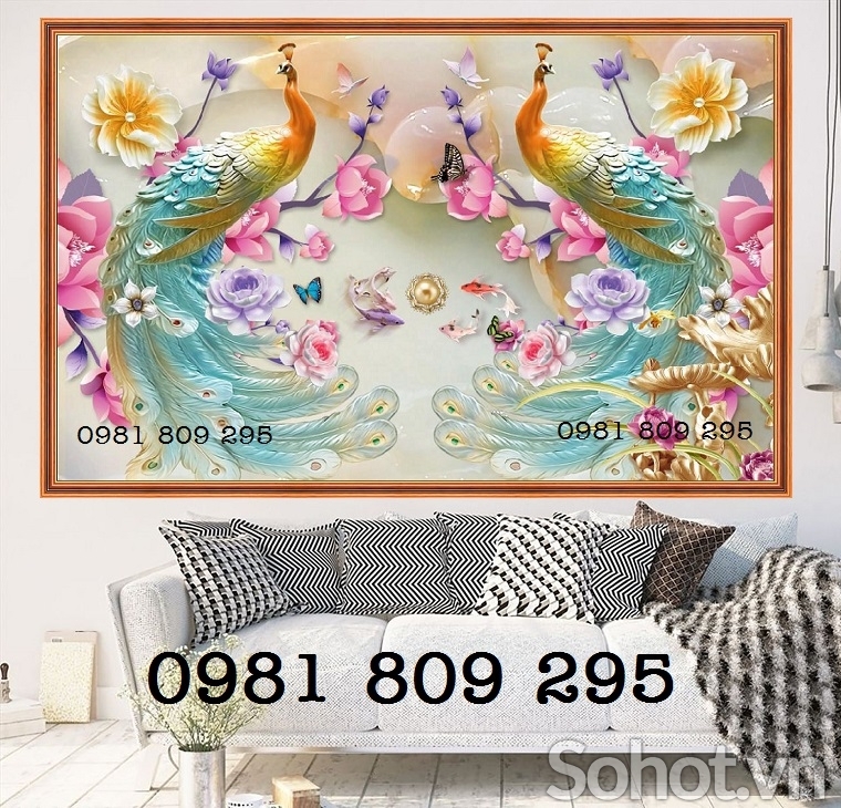 Tranh gạch , gạch ốp tường 3d chim công
