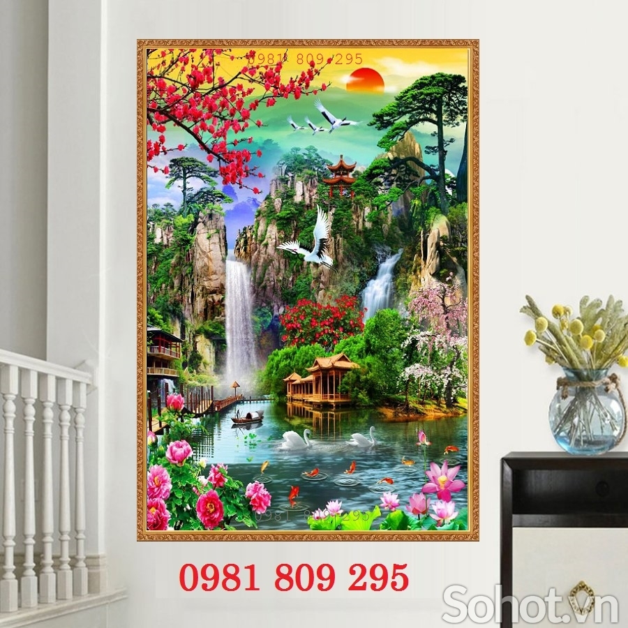 Tranh gạch men thác nước , gạch ốp tường 3d