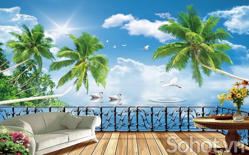 Tranh gạch 3d phong cảnh bờ biển - XDC3