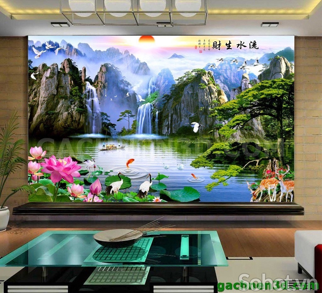 Tranh gạch 3d ốp tường phong cảnh đồng quê - HKM98