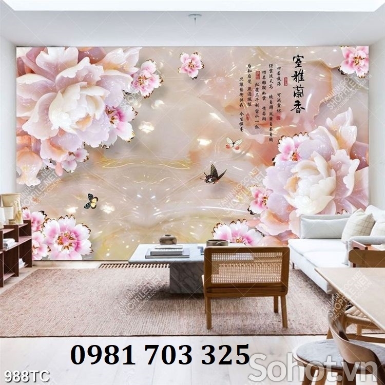Tranh gạch hoa mẫu đơn ốp tường