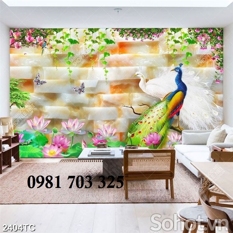 Tranh gạch hoa mẫu đơn cao cấp trang trí 3d