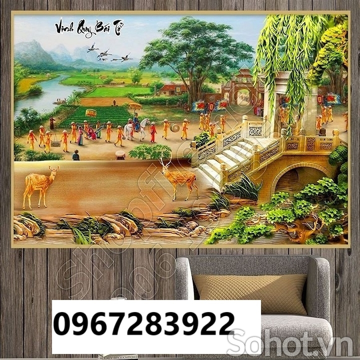 Tranh gạch đẹp 3d cảnh làng quê
