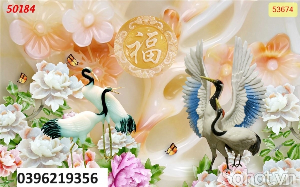 Tranh gạch hình chim hạc đẹp 3D