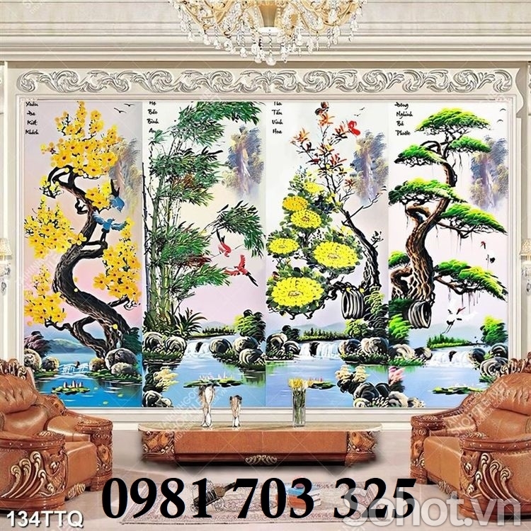 Tranh gạch 3D đẹp tứ quý