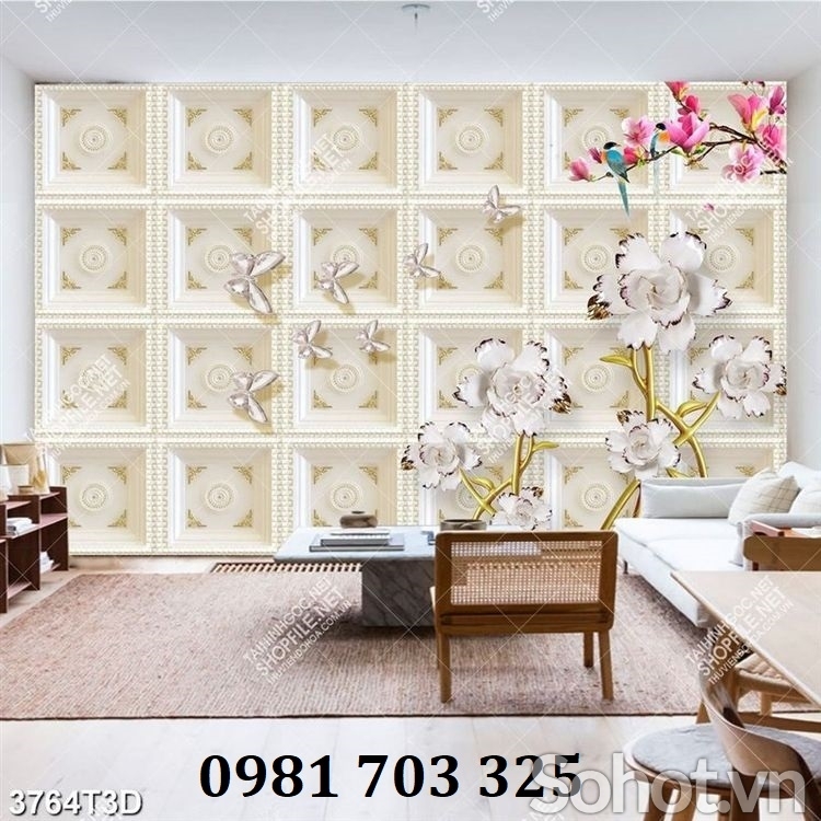 Gạch 3D hoa đẹp trang trí