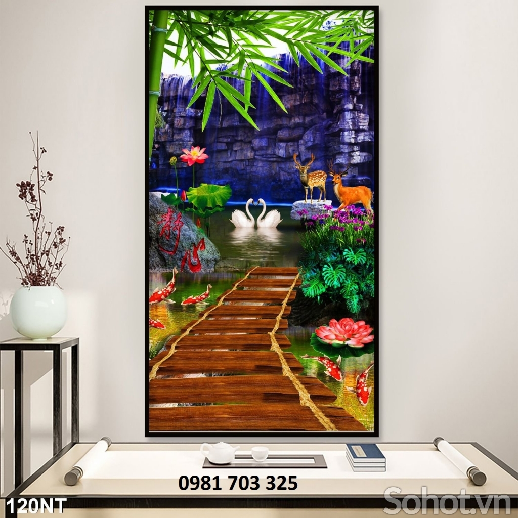 tranh khổ đứng, gạch tranh ốp tường 3D