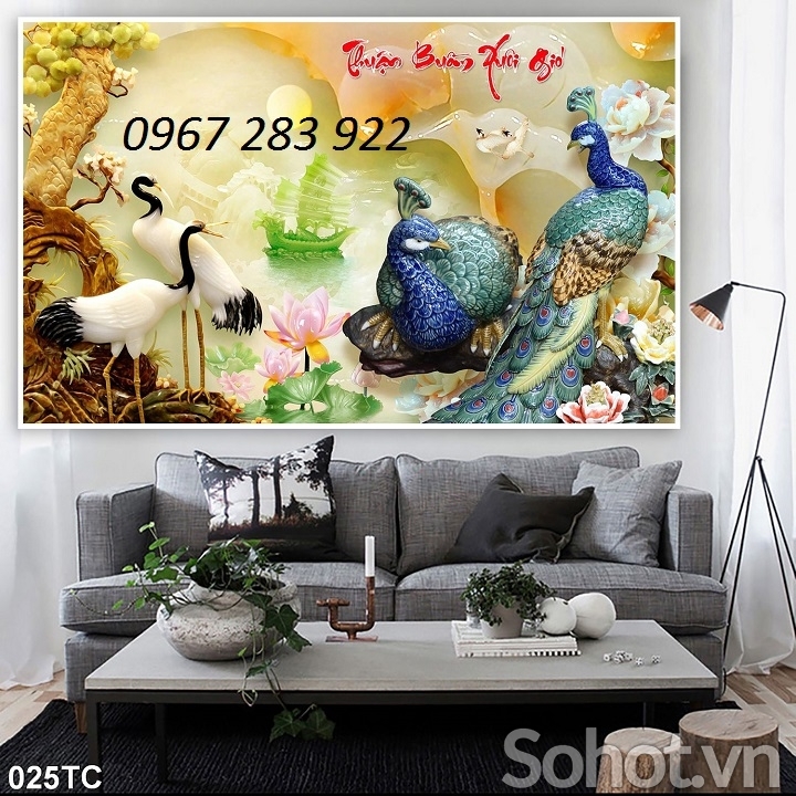 Tranh chim công gạch men nghệ thuật ốp tường