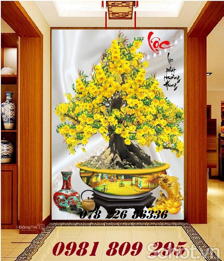 Gạch tranh 3d hoa mai - tranh cây mai vàng HO9