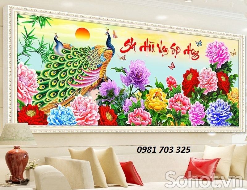 tranh 3D chim công trang trí phòng