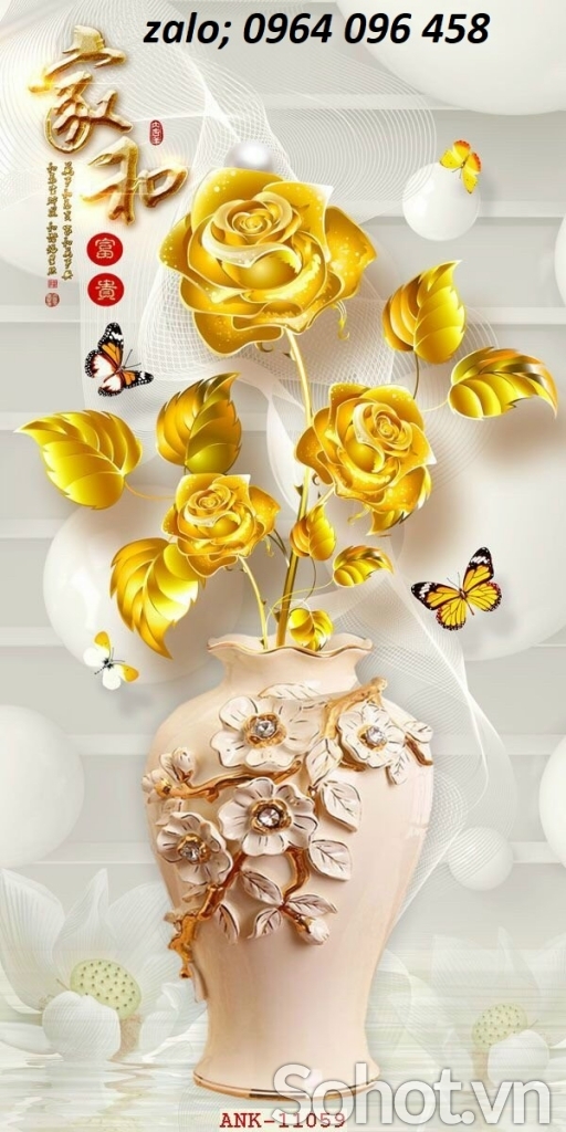 Tranh bình hoa 3d - tranh gạch bình hoa 3d - NBV443