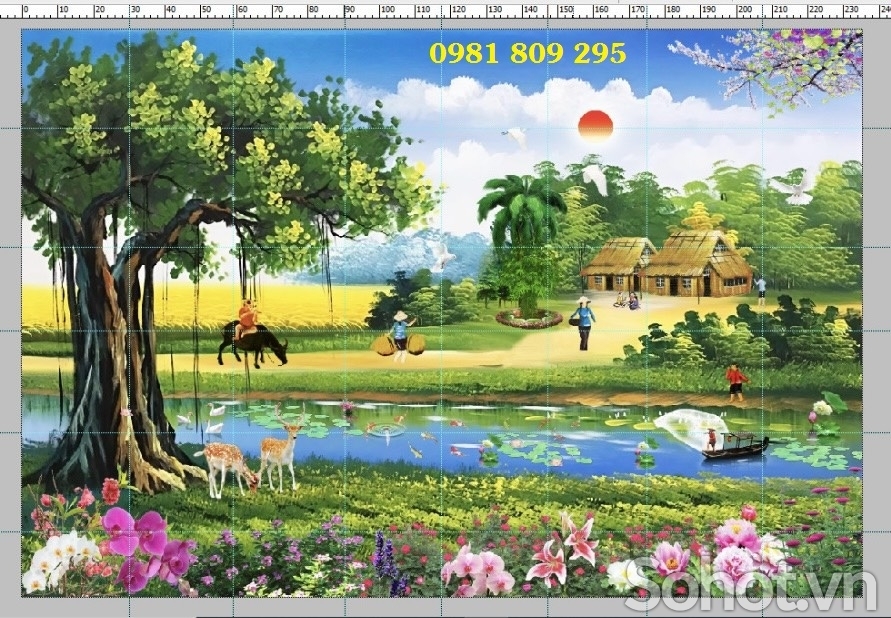 Tranh gạch cảnh làng quê 3d JP509