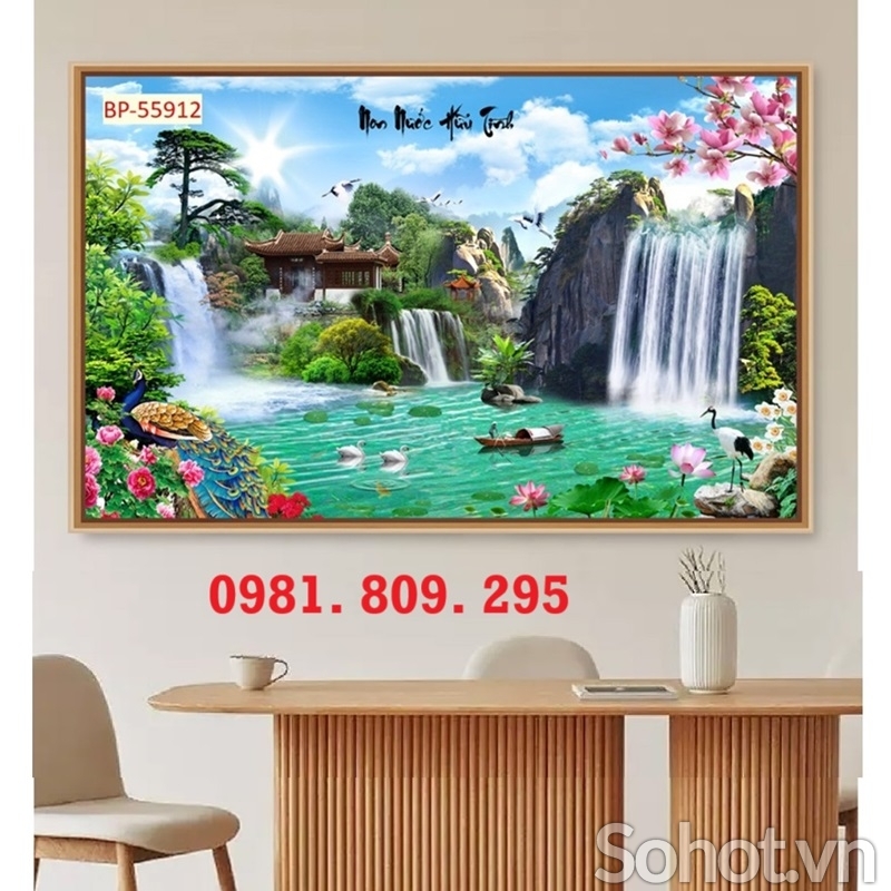 Tranh phong cảnh , tranh gạch sơn thủy hữu tình HSG746