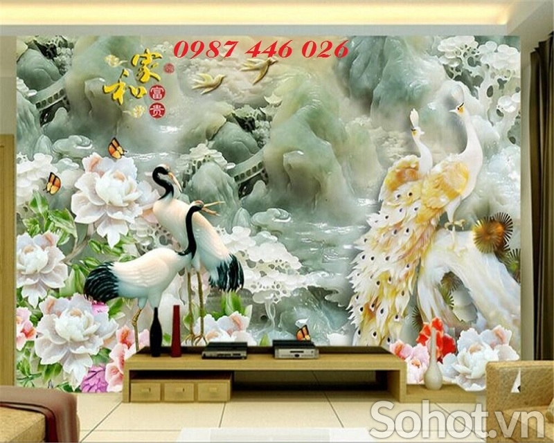 Tranh 3d gạch ốp tường chim công