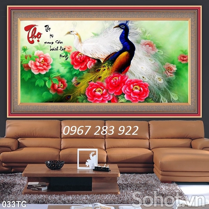 Tranh chim công gạch men ốp tường trang trí