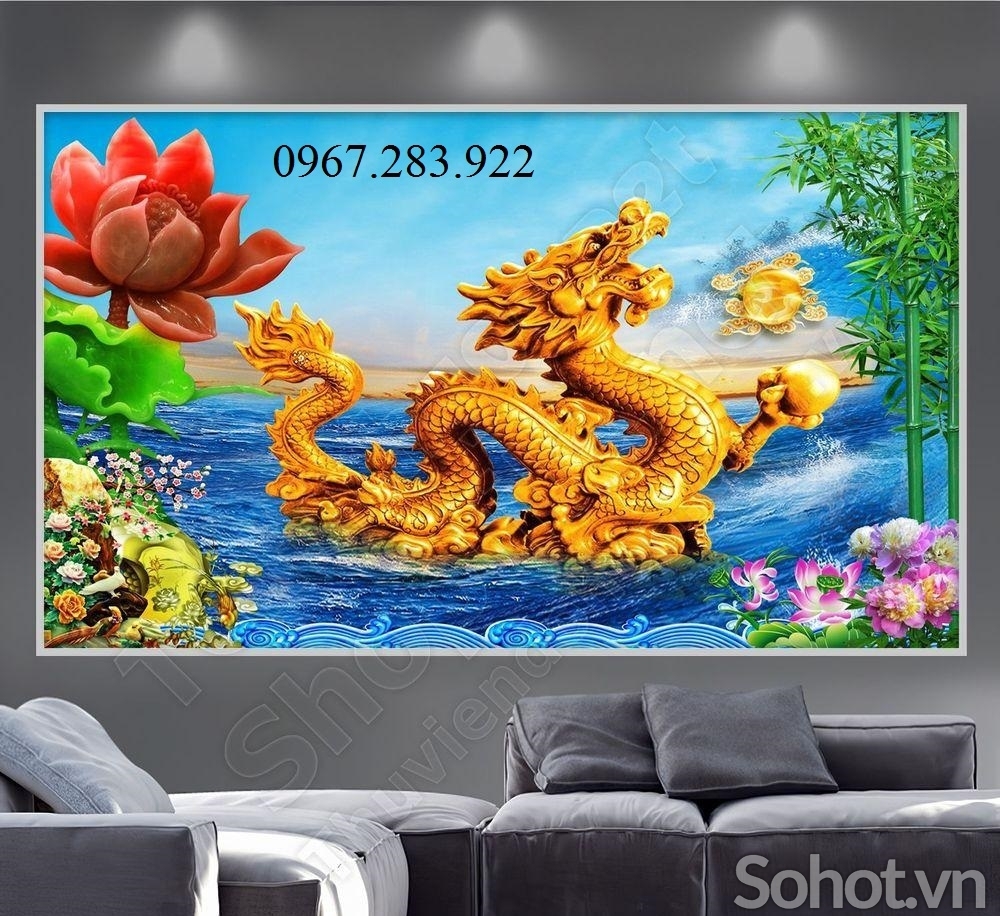 Gạch 3d rồng vàng ốp tường phòng thờ đẹp